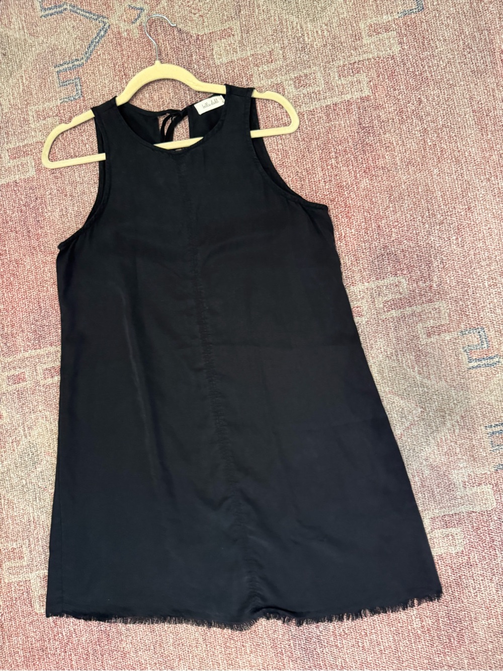 Bella Dahl vintage style black tencel ALine Racerback raw hem dress small